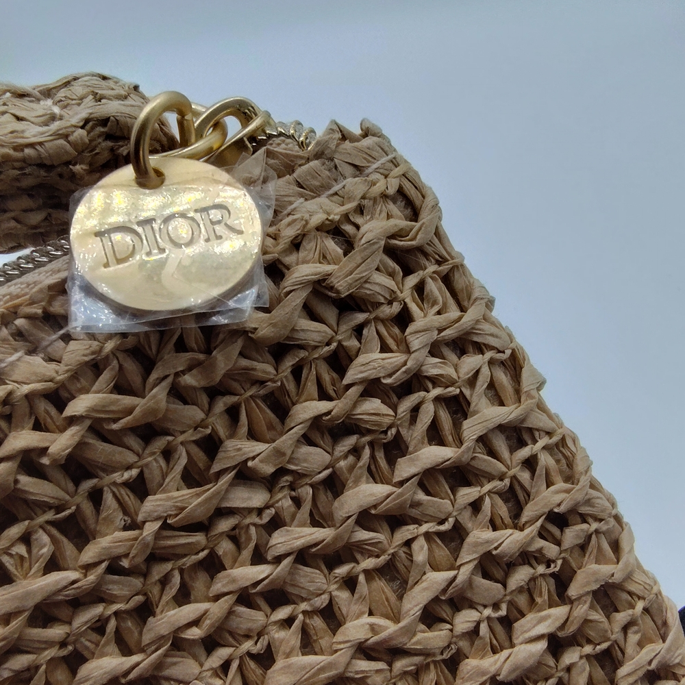 DIOR Raffia Woven Trousse Pouch Wristlet Natural Straw Logo Cosmetic Bag NIB - Picture 7 of 7